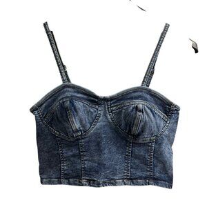 Vintage Y2k Thrill Jeans Top Womens S Denim Corset Cropped Smocked Tank Western